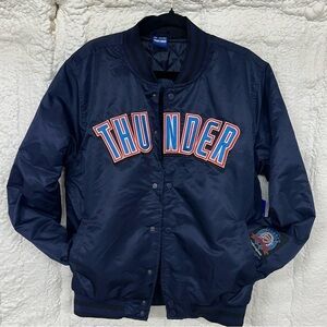 NEW NBA OKC Thunder Navy Blue Bomber Jacket with‎ quilted lining Mens